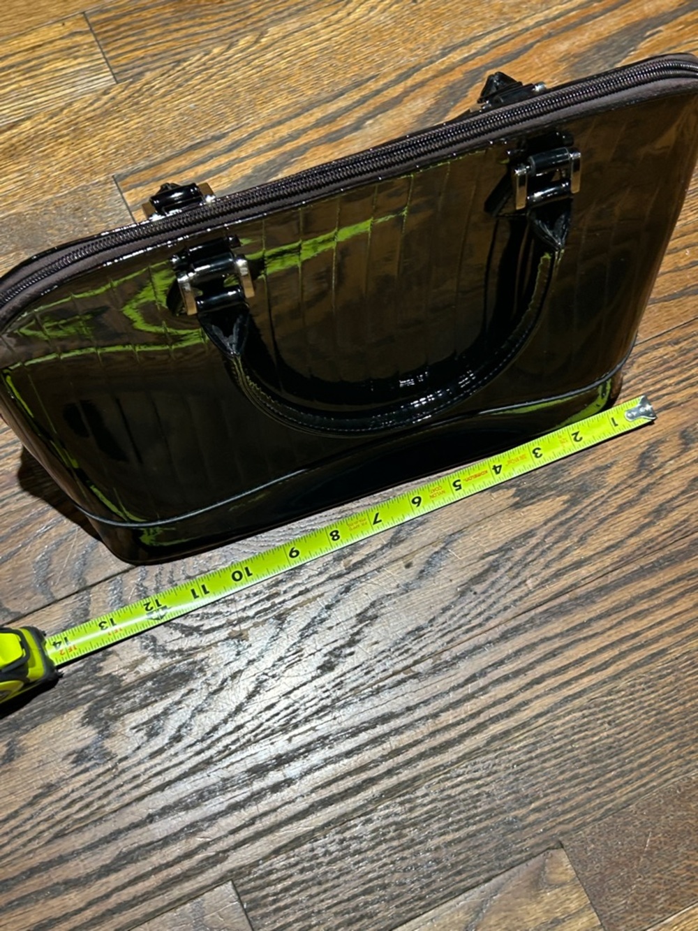 Black Patent Structured Women's Top-Handle Bag - Picture 4 of 13